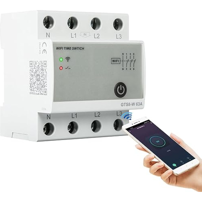 Jadeshay WiFi taimeri GTS8-W Intelligentne WiFi taimeri koos rakenduse juhtimisega, nutikas kodu kaugjuhtimispuldi lüliti taimeri Tuya App AC220V 4P 63A poolt
