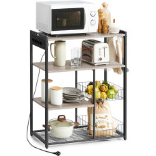 VASAGLE KKS196K02 Köögiriiul pistikupesadega, seisev riiul 2 metallkorviga, pagaririiul konksudega, riiulid, 35 x 80 x 93,5 cm, tööstusdisain, Greige Mottled Ink Must