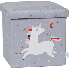 Love IT Store IT Jalutuskast hoiuruumiga - Kangastega kaanega kast - Puiduga tugevdatud - Maksimaalne koormus 150 kg - Hall ükssarvikuga - 35 x 35 x 35 cm