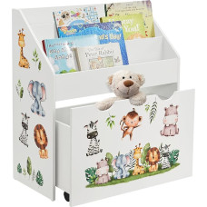 Juskys laste raamaturiiul 3 sektsiooniga ja mänguasjade kast - puidust riiul 63 x 30 x 70 cm BTH - raamatute ja mänguasjade hoidmine lastetoas - valge