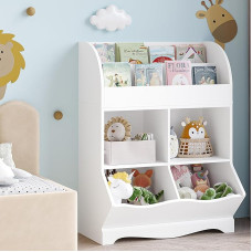 HOCSOK mänguasjade riiul, laste riiul, mänguasjade korraldaja 4 riiuli ja 2 avatud sektsiooniga magamistuppa, lastetuppa, valge