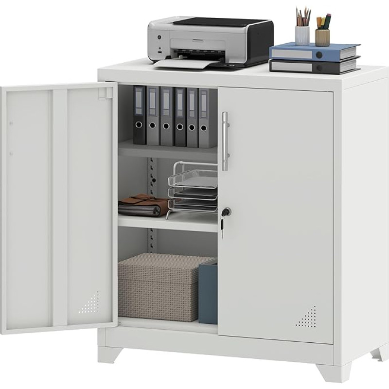 YITAHOME lukustatav arhiivikapp, metallist kapp 2 reguleeritava riiuliga, kontorikapp, ventilatsiooniavadega teraskapp õppetööks, kontorisse, garaaži, kooli, valge, 80 x 40 x 90 cm.