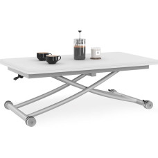 IDMarket - pikendatav tõstetav ristkülikukujuline kohvilaud Urban White Top Chrome Base