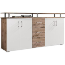 Lift Highboard riiulitega Wild Oak Look, valge, kaasaegne elutoa kapp sahtlitega ja palju hoiuruumi elutoa jaoks, 178 x 90 x 38 cm (B x K x S)