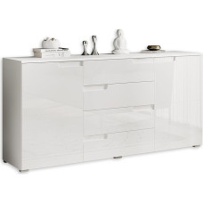 Stella Trading Spice Sideboard kõrgläikega valge, kaasaegne kapp, palju hoiuruumi elutoa jaoks, 165 x 80 x 40 cm (B x K x S)