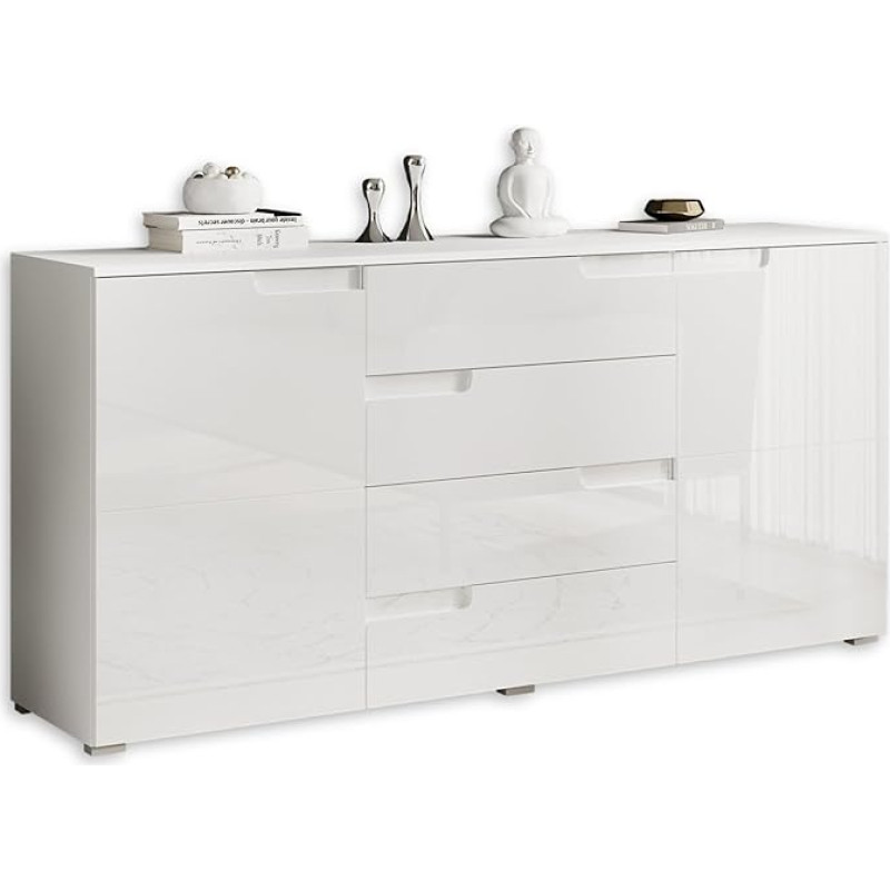 Stella Trading Spice Sideboard kõrgläikega valge, kaasaegne kapp, palju hoiuruumi elutoa jaoks, 165 x 80 x 40 cm (B x K x S)