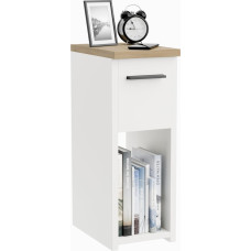 ComfortCove öökapp, öökapp, öökapp, kitsas öökapp, sile küljelaud koos hoiukambriga ja käepidemega, valge/tammepuust suurus: P20 x K55 x S30,5 cm.