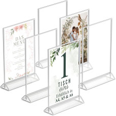 Hõbedased kahepoolsed pildiraamid - pakett 6 - A5 akrüülhõbedast lauanumbri hoidjad, läbipaistvad stendid märkide jaoks, hõbedased raamid pulma lauanumbrite jaoks, menüü hoidja, pildiraam, pildiraam