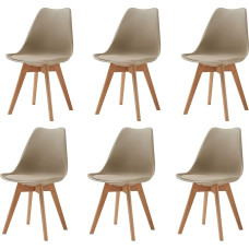 GrandCA Home komplekt 6 söögitoa tooli, kontoritoolid täispuidust pöögijalgadega, retro disain, pehmendusega toolid, puidust köögitoolid - khaki värvi