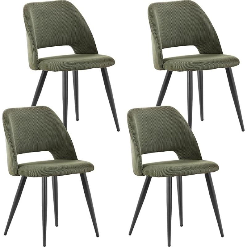 ANVOFONG Dining Room Chairs, Set of 4, Kitchen Chairs with Independent Legs, Corduroy Padded Chair, Green Lounge Chair, for Dining Room, Living Room, Kitchen, Bedroom and Reception Room