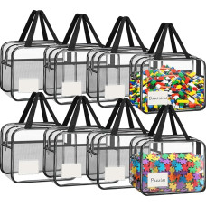 Set of 8 PVC Storage Bags for Toys, Toy Bag Organiser with Zip and Handles, Transparent Waterproof Storage, Storage Bag for Lego Building Blocks, Bath Toy, Puzzle