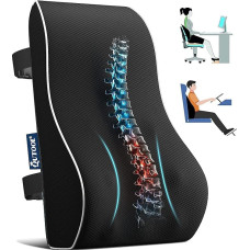 Qutool Memory Foam Back Cushion, Lumbar Cushion for Office Chair, Gaming Chair, Back Support for Desk Chair, Lumbar Cushion with Double Adjustable Straps, Mesh Cover (Black)