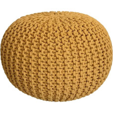 kreatives Wohnen Diameter 55 cm Knitted Stool Pouf Floor Cushion Chunky Knit Look Extra High Height 37 cm Yellow Pouf Extra Wide