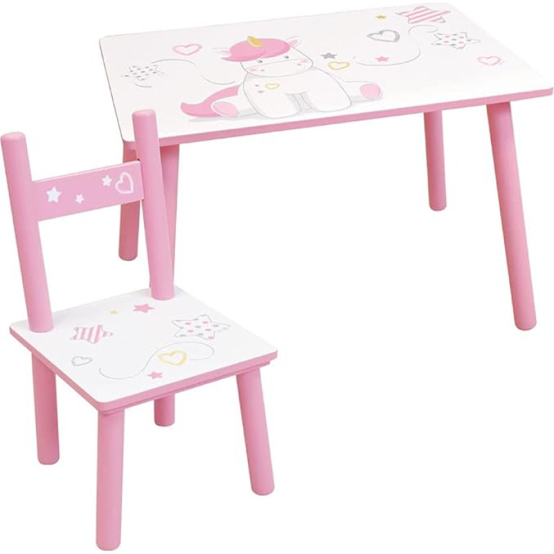 Fun House 713527 Unicorn Table Height 41 Length 61 42 cm with Chair Height 49.5 x Width 31 x Depth 31.5 cm for Children
