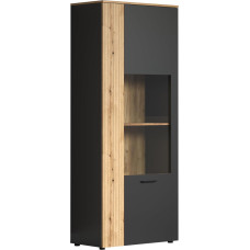 trendteam smart living - Esteban - Display Cabinet - Anthracite/Evoke Oak - 6 Compartments - (W x H x D) 80 x 195 x 42 cm - Groove Look