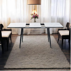 FurnitureR Extendable Dining Table L-120-160cm for 6-8 People Elegant Design White Marble Table Top MDF Metal Legs Versatile Minimalist Kitchen Table