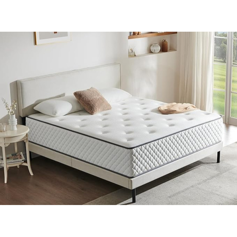 Sleremind Mattress 140 x 200 cm, Pocket Spring Mattress Hardness H3 Medium Firm, 7-Zone Mattresses with High-Quality Comfort Foam, Back-Relieving, Rolled Mattress Height 22 cm