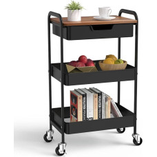 Shrivee 3-Tier Kitchen Trolley with Table and Drawer, All-purpose Trolley, Metal Uses Trolley, Shelf Trolley for Office Salon, All-Purpose Cosmetics, Serving Trolley for Kitchen, Bathroom, Office