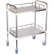 lesolar Serving Trolley Stainless Steel 2 Shelves Multifunctional Kitchen Trolley Transport Trolley Laboratory Trolley Tea Trolley with 4 Fixable 360° Solid Rubber Wheels 400 x 600 x 860 mm Dining