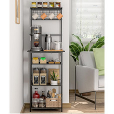 Coffee Bar Station with 5 Tier and 4 S Shaped Hooks, Farmhouse Corner Stand for Small Spaces, Baker's Rack for Kitchen, Entryway, Living Room, 34 cm D x 48 cm W x 130 cm H, Grey