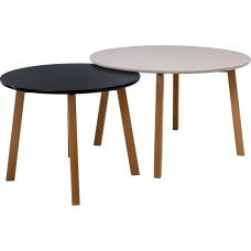 POSNORD Coffee Table Set of 2 for Living Room - Side Table Set Made of MDF with Beech Wood Legs - Scandinavian Coffee Table Set with Painted Surface Beige & Black