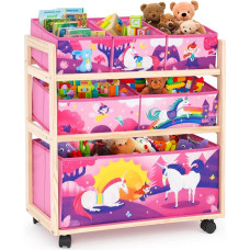 HOMCENT Children's Toy Organiser with Wheels and 6 Large Capacity Storage Containers for Storing Toys for Children's Room, Girls' Room