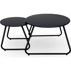 Fokebel Patio Outdoor Coffee Table Set of 2, Weatherproof Steel Round End Tables, Outdoor Nesting Table for Patio, Balcony, Bistro and Indoor, Black