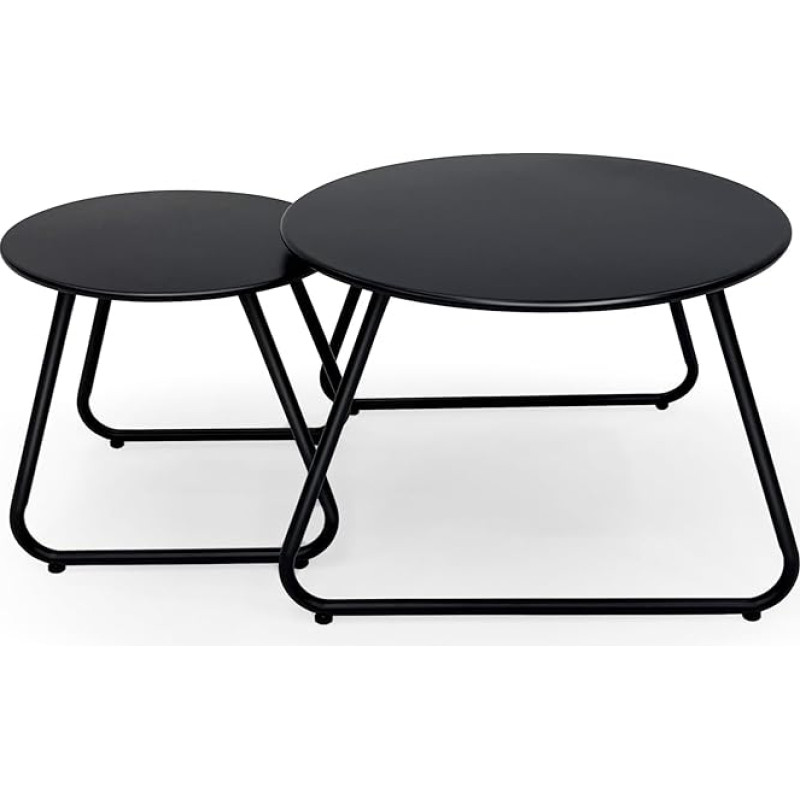 Fokebel Patio Outdoor Coffee Table Set of 2, Weatherproof Steel Round End Tables, Outdoor Nesting Table for Patio, Balcony, Bistro and Indoor, Black
