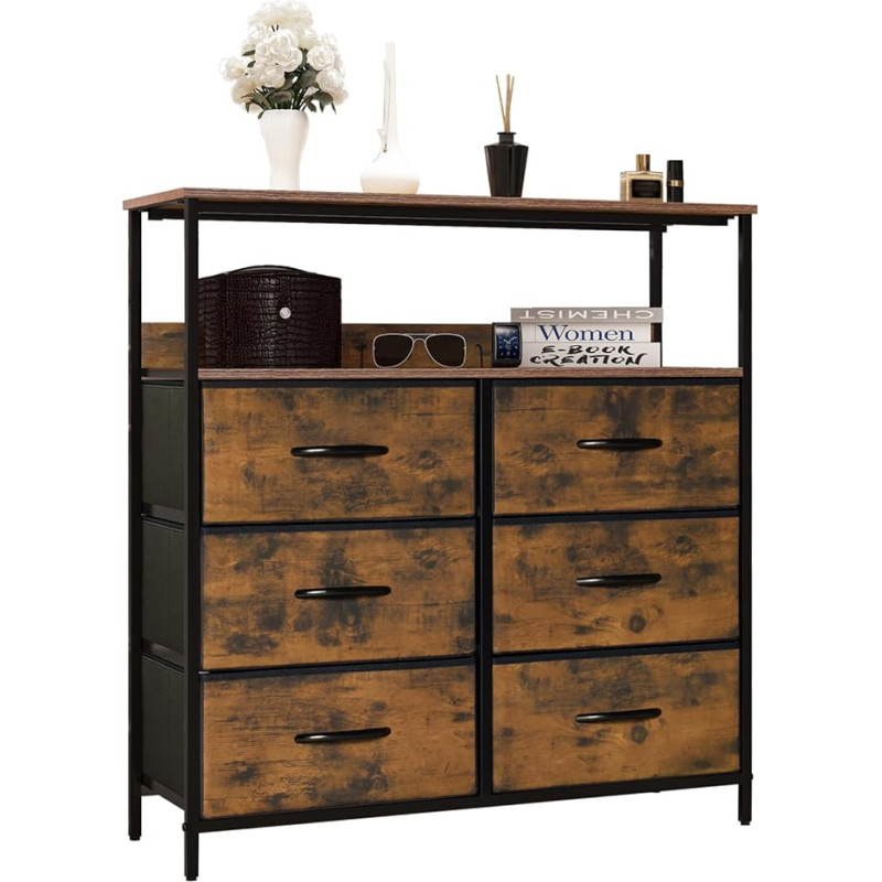 LYNCOHOME Chest of Drawers with Fabric Drawers, Sideboard, Hallway Cabinet with 6 Fabric Drawers and Compartments, Drawer Cabinet, Organiser Furniture for Kitchen, Office, Bedroom