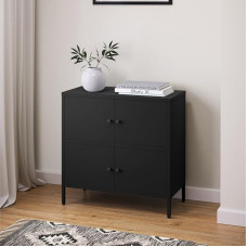 skølm Atriona Metal Chest of Drawers, Living Room Cabinet with 2 Compartments, Black, Sideboard, Multi-Purpose Cabinet, Steel, 2 x 2, 81 x 80 x 38 cm