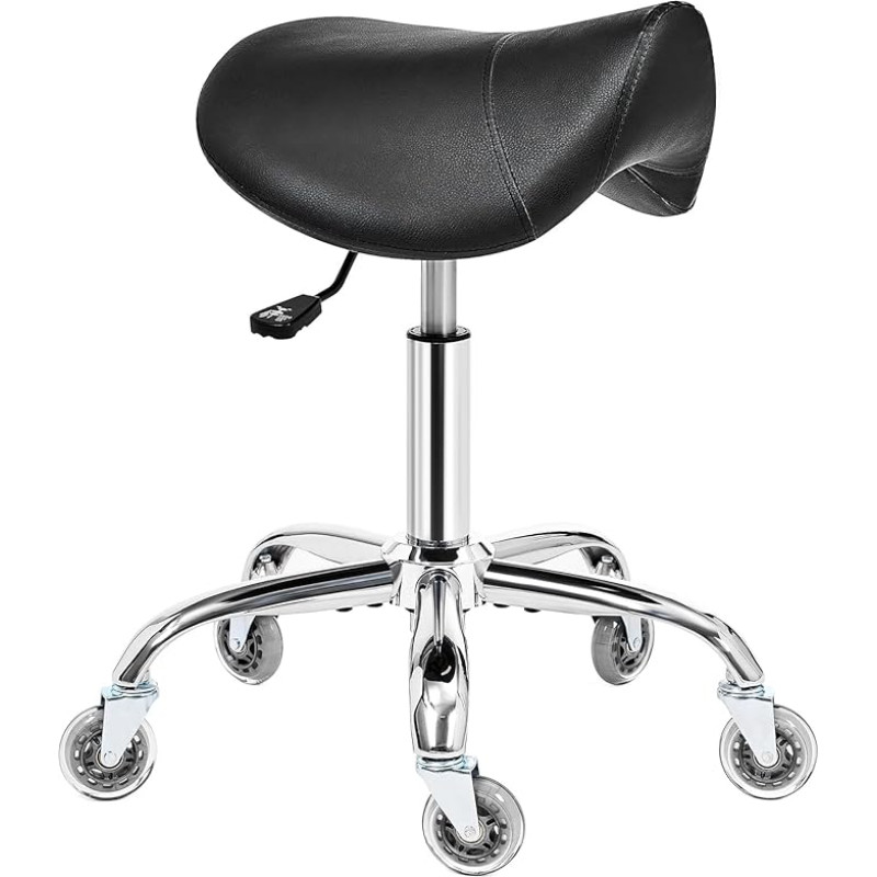 BEWISHOME Saddle Stool with Wheels, Swivel Adjustable Rolling Stool, Durable PU Leather with Wide Seat Pad, Ergonomic for Beauty Salons, Spas and Clinics (Black)
