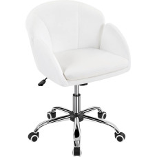 Yaheetech Home Office Chair Makeup Chair Desk Chair Height Adjustable Swivel Chair up to 136 kg Load Capacity Velvet Chair with Armrests and Backrest for Bedroom Office Living Room White