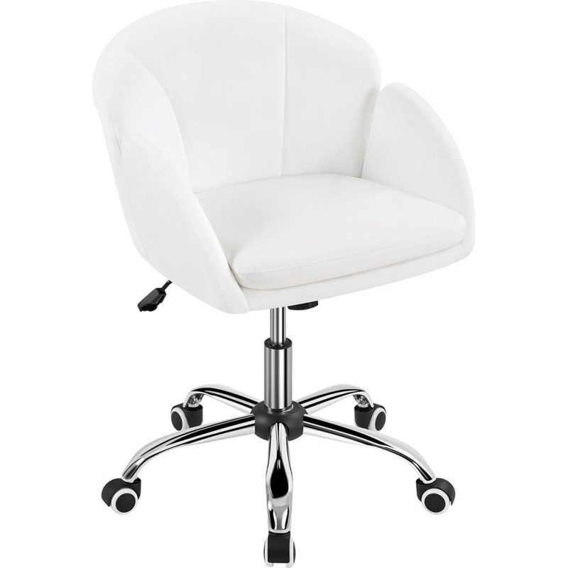 Yaheetech Home Office Chair Makeup Chair Desk Chair Height Adjustable Swivel Chair up to 136 kg Load Capacity Velvet Chair with Armrests and Backrest for Bedroom Office Living Room White