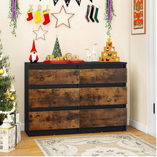 YITAHOME Chest of Drawers Bedroom Furniture Wooden Chest of Drawers 6 Drawers with Runners Bedroom Storage Modern Bedroom Cabinet 100 x 30 x 70 cm (Black Rustic Brown)