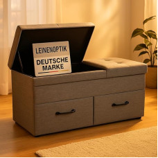 Onbest Bench with Storage Space - with Practical Storage Space - Folding Lid and Drawers - Storage Box in Grey - Padded - Ideal Furniture for Living Room, Hallway etc. (2 Drawers)