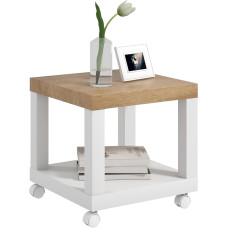 HOMCOM Side Table with Wheels Side Table with Open Shelf Sofa Table Living Room Table Bedroom Table 40 x 40 x 40 cm Natural and White
