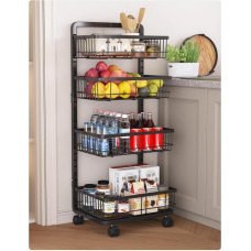 UMDONX Vegetable Storage Rack, 4 Tier Metal Kitchen Cart on Wheels, Fruit and Vegetable Cart Organiser Shelf for Kitchen, Bedroom, Bathroom (Black, 42 x 32 x 87 cm)