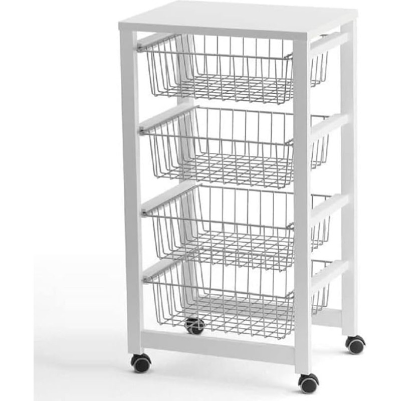 Arredamenti Italia 515 GINGERONE Vegetable Trolley Solid Beech White Varnished 46 x 83 x 33 cm