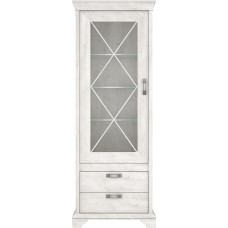 Forte Kashmir Display Cabinet with 1 Glass Door and 2 Drawers and Lighting, Wood Composite, Pine White, W x H x D: 78 x 210.3 x 48.2 cm