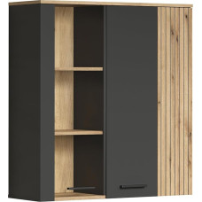 trendteam smart living - Esteban - Display Cabinet - Anthracite/Evoke Oak - Hanging Display Case with 6 Compartments - (W x H x D) 90 x 99 x 34 cm - Wall Cabinet in Groove Look - Scratch-Resistant