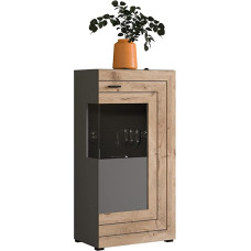 xonox.home Wohnen Freno X30A2T21 Glass Cabinet in Grey with Nox Oak Trim Approx. 60 x 118 x 37 cm