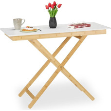 Relaxdays Folding Table Height-Adjustable, Bamboo & MDF, HBT 70 x 105 x 50 cm, Dining Table in Kitchen, Living Room, Balcony, Natural/White