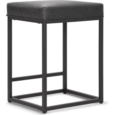 ALPHA HOME Bar Stool with Footrest Bar Chair without Backrest Black Bar Stool PU Leather Seat Height 61 cm Bar Chairs Backless Stool with Thick Cushion and Robust Chrome-Plated Metal Frame, 1 Piece