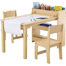 VEVOR Children's Seating Set, Children's Table, 2 Children's Chairs, 1 Table, Children's Seating Set Made of P2 Grade MDF, 2-in-1 Children's Table Set, Desk & Cabinet, Suitable for Children Aged 2-8