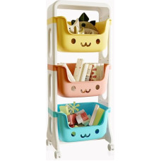 Rman® Children's Storage Shelf 39.5 x 25 x 95 cm, Toy Shelf with Wheels, 3 Shelves, Children's Room Shelf, Standing Shelf, Nursery Shelf, Multi-Purpose Organiser