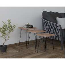 Hanah Home Stylish Nesting Table Set (3 Pieces), Black & Atlantic Pine, 40 x 55 x 40 cm, 100% Melamine Coated, 18 mm Thick, Iron Legs, Ideal for Modern Living Spaces