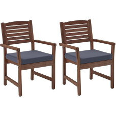 Amazon Aware Upholstered Outdoor Dining Chair Acacia Wood Set of 2 Walnut Brown Load Capacity 220lbs Shaped Back