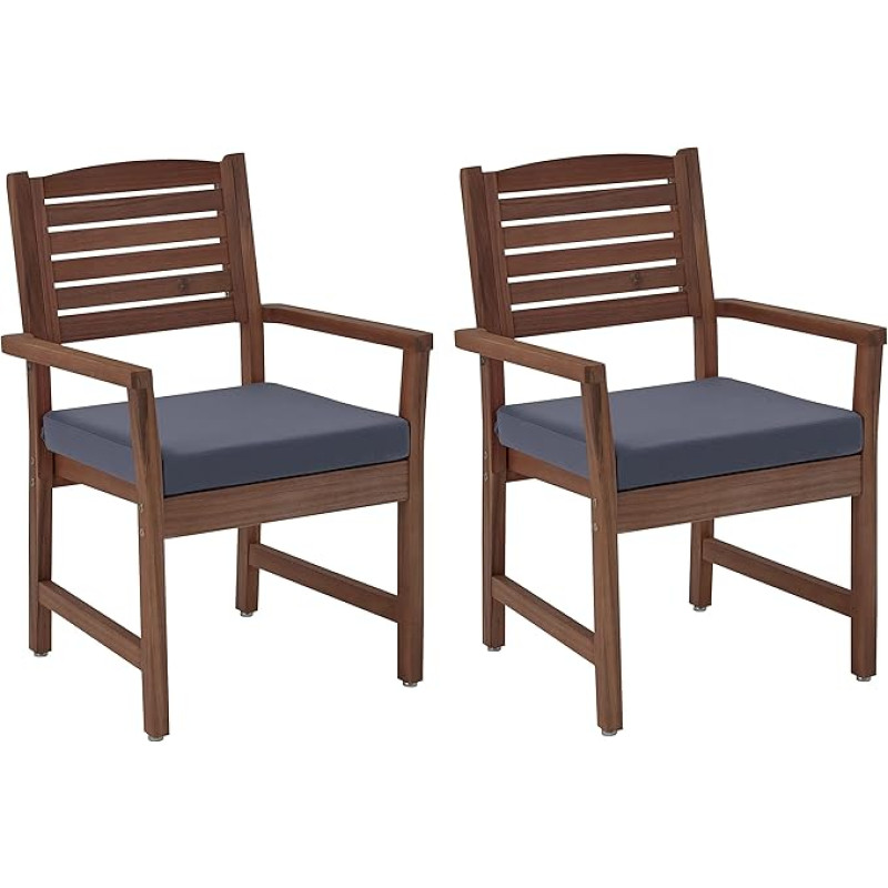 Amazon Aware Upholstered Outdoor Dining Chair Acacia Wood Set of 2 Walnut Brown Load Capacity 220lbs Shaped Back