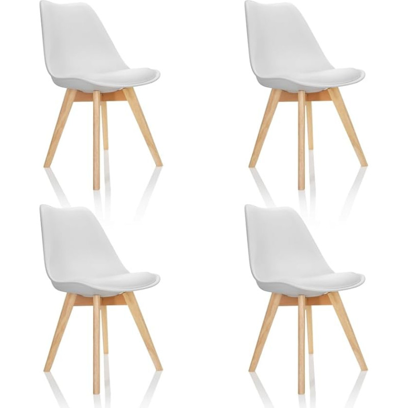 hjh OFFICE Scandi 661009 Dining Room Chairs Solid Wood Legs Beech Chair Padded Retro Design Plastic White Set of 4