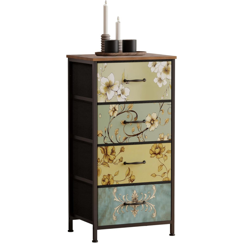 UnbYuro Chest of Drawers Fabric Chest of Drawers for Bedroom Hallway Kids Room Closets Steel Frame Wooden Top Easy Pull Handle (Brown, 4-Tier)
